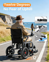 Lightweight Foldable Electric Wheelchair for Adults, 15 Mile Travel Range, Portable Power Chair with Joystick Control