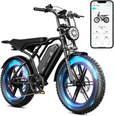 Electric Bicycle with Removable 48V Battery, Dual Suspension, 7-Speed Gears, 20-Inch Fat Tires, LCD Display