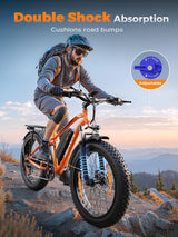 26" Electric Fat Tyre Mountain Bike 250W 48V 18Ah 7-Speed with Rear Rack