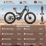 26" Dual Motor Electric Fat Tyre Mountain Bike 48V 30Ah Full Suspension AWD