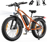 26" Electric Fat Tyre Mountain Bike 250W 48V 18Ah 7-Speed with Rear Rack