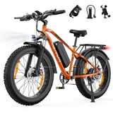 26" Electric Fat Tyre Mountain Bike 250W 48V 18Ah 7-Speed with Rear Rack